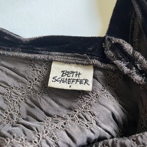 VTG 90s Beth Schaeffer Chocolate Brown Crushed Velvet Maxi Dress Size S - Picture 3 of 9